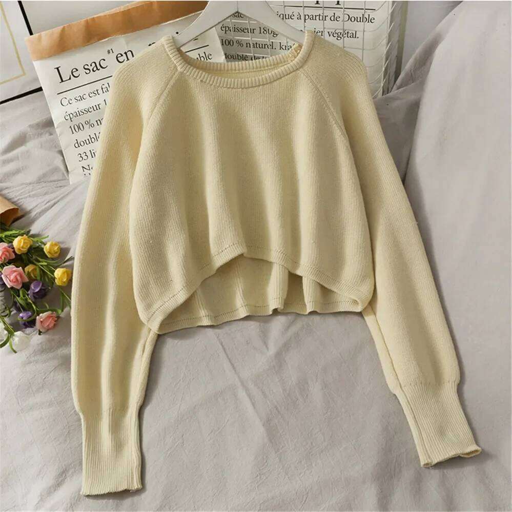 2024 Fashion Students All-match Knitwear Soft Korean New Pullovers Women O-neck Cropped Tops Autumn Winter Casual Loose Sweater XJ260305