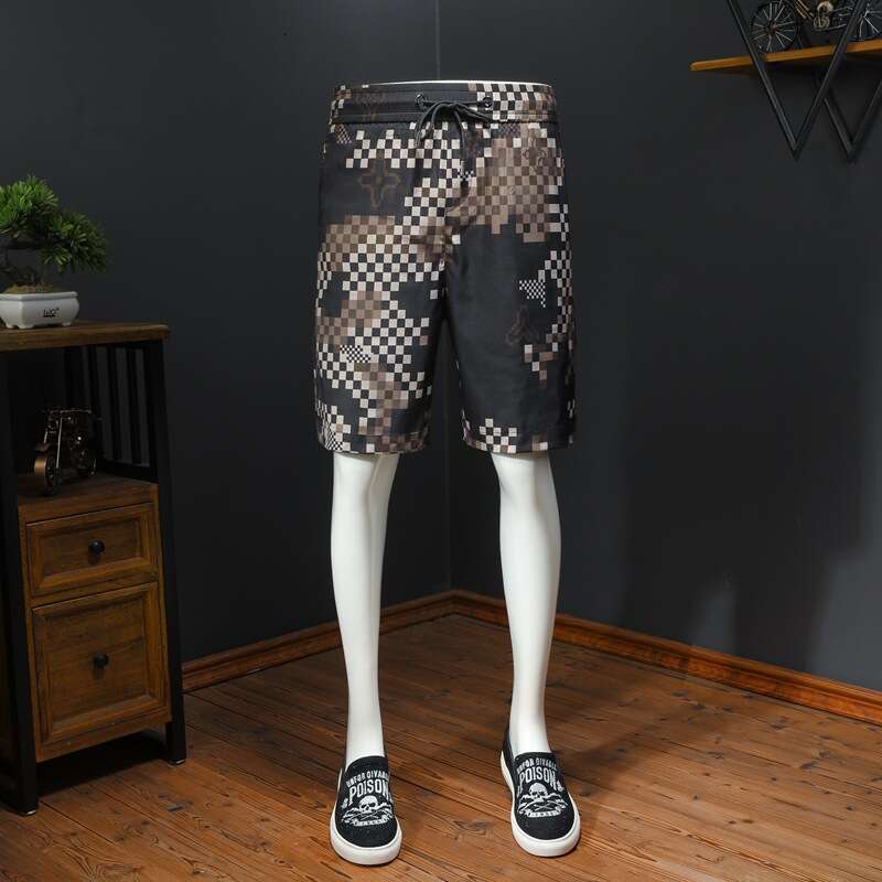 Arrivals European Style Summer New Men's Plaid Casual High-Quality Printed Elastic Waistband Plus Size Knee-Length Shorts Luanyun