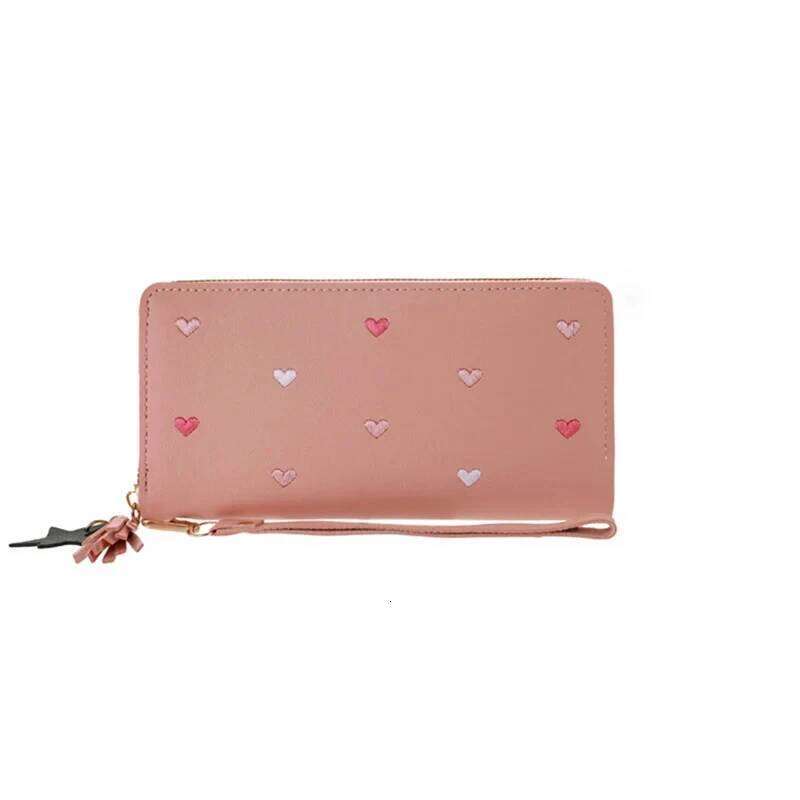 Simple Korean Women's Long PU Leather Love Heart Large Capacity Wallet Sweet Fold Clutch Bag Students C260304