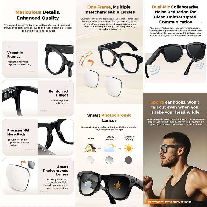 M02 Ultra 800W Smart Glasses Translator Photo Video Recording Music Playback With Charging Box Smartglasses Sunglasses Men Women