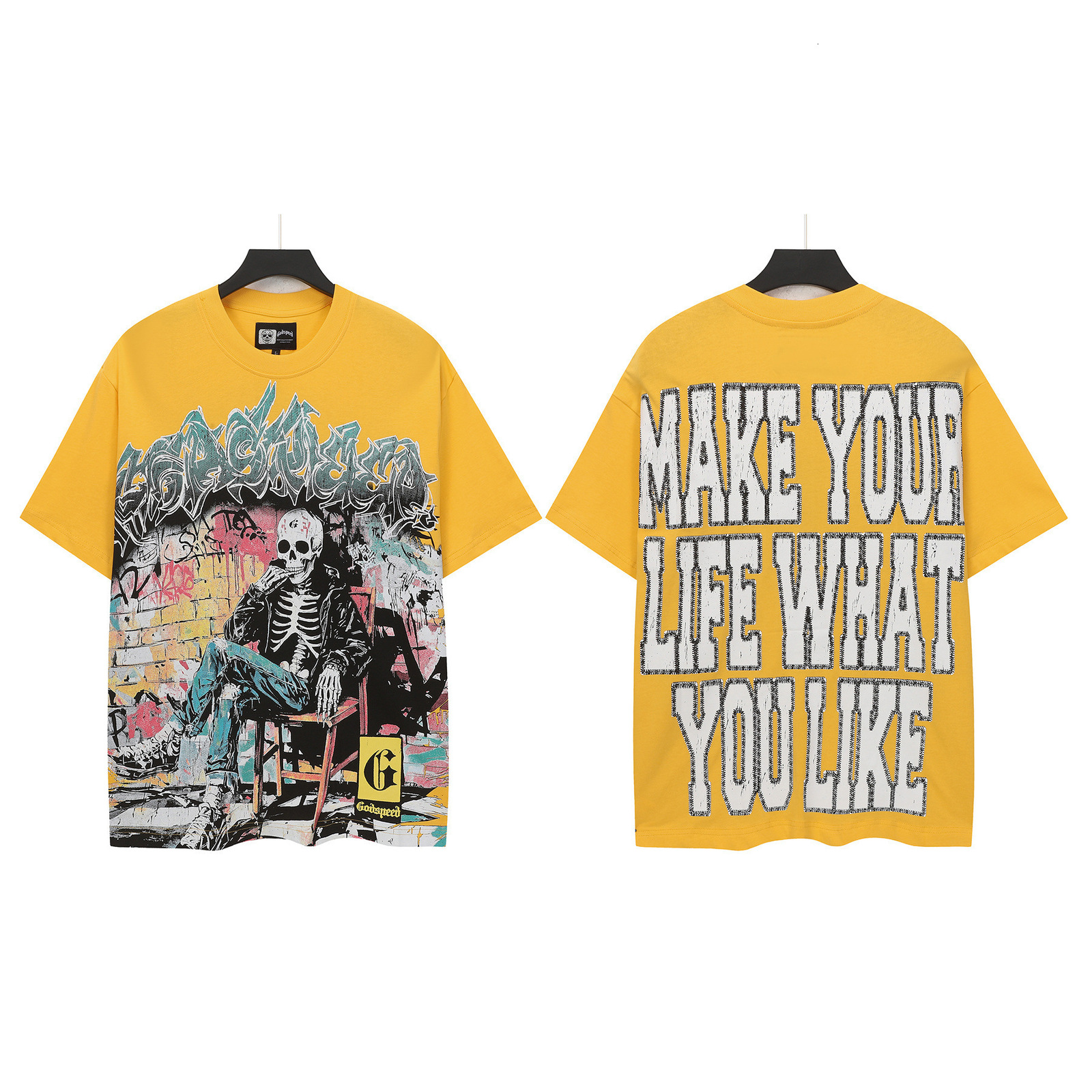 25ss Trendy GOD Skull Print Vintage Summer Loose Casual Short Sleeve Unisex Hip Hop T-Shirtp 250910