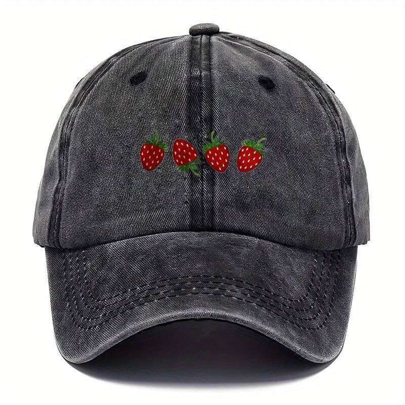 Strawberry printed baseball with adjustable sunshade, fashionable duckbill cap for both men and women, soft top design Y260304