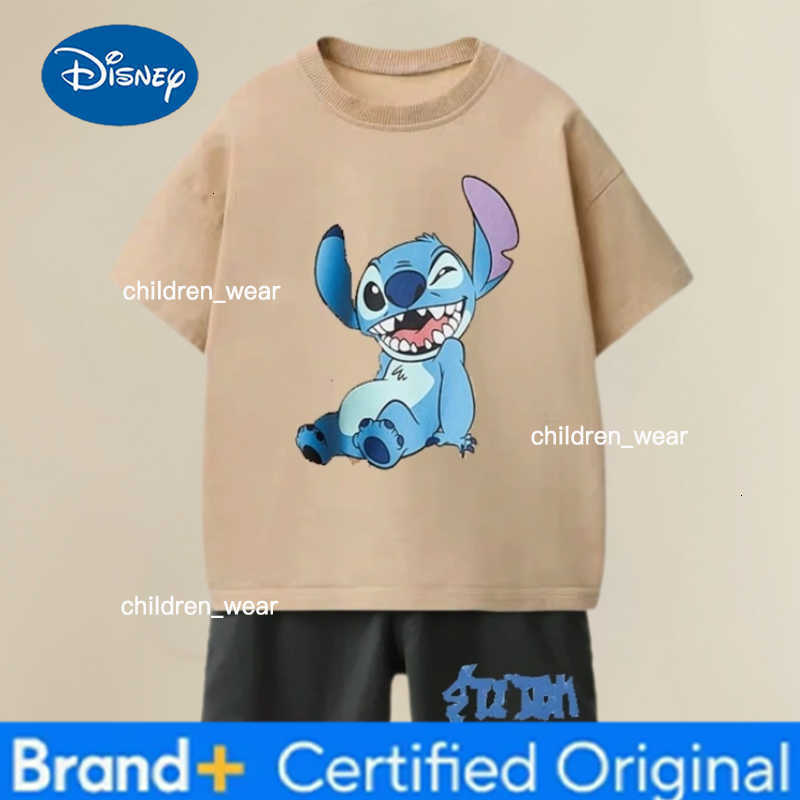 Disney Toddler Cartoon Clothing Childrens Summer Casual Tees TopsMatching Bottoms Stitch Kids Short Sleeve Sets Baby Boys Girls H260305