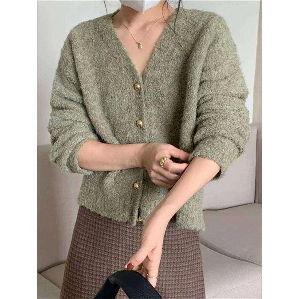 AOSSVIAO New Fashion Womens V-neck Cardigan Cashmere Sweater 2025 Autumn Winter Female Clothing Grace Knitwear Korean Tops XJ260305