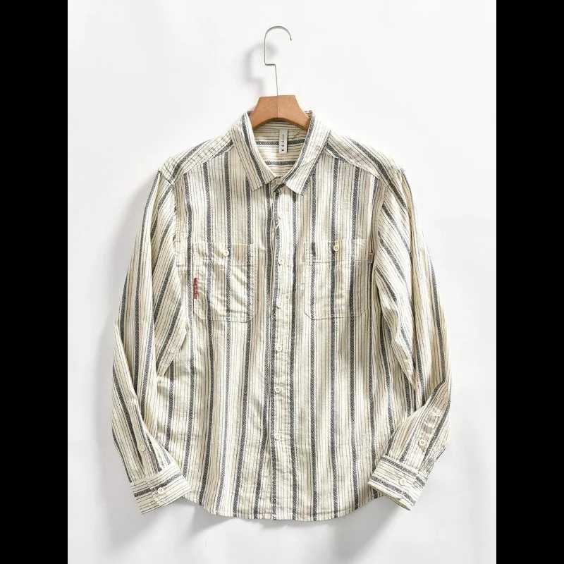 Japanese Striped New Retro Mens Trendy and Fashionable Loose Casual Shirt Long Sleeve Top Shirt Versatile Jacket M260305