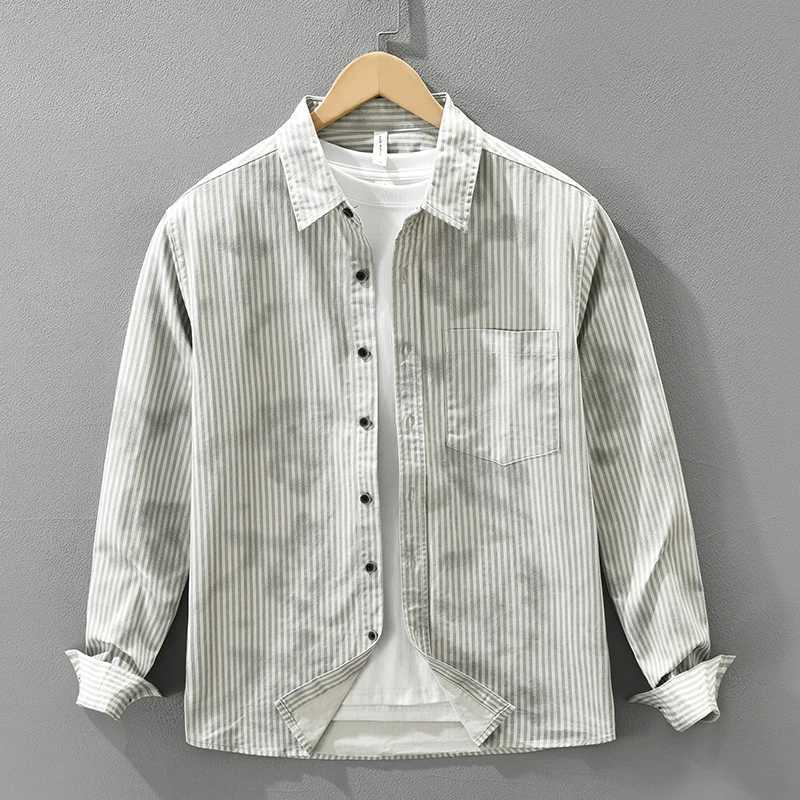 2026 Spring Autumn Winter New Casual Striped Loose 100 Cotton Shirt for Men Comfort Turn-down Collar Male Long Sleeve Shirts M260305
