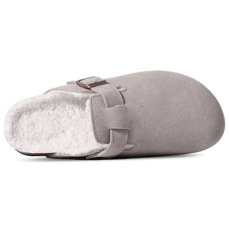Kidmi Women's Suede Clogs Winter Womens Fashion Fuzzy Mules With Adjustable Buckle Slip On Fur Lined Warm Cork Sole Potato Shoes