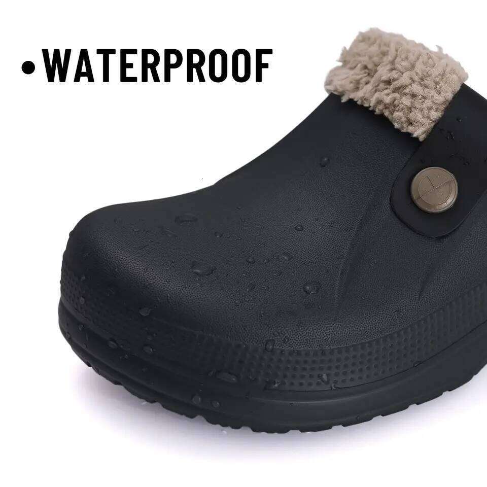 Kidmi Women Fur Clogs Slippers Fashion Fuzzy Garden Outdoor Waterproof House Winter Antiskid Work Men Shoes