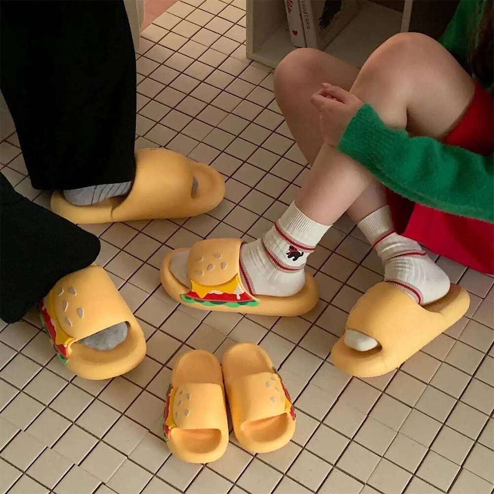 Cute Hamburger Indoor Platform Slippers For Women Summer House Shoes Soft EVA Thick Sole Anti-slip Couples Home Bathroom Slides