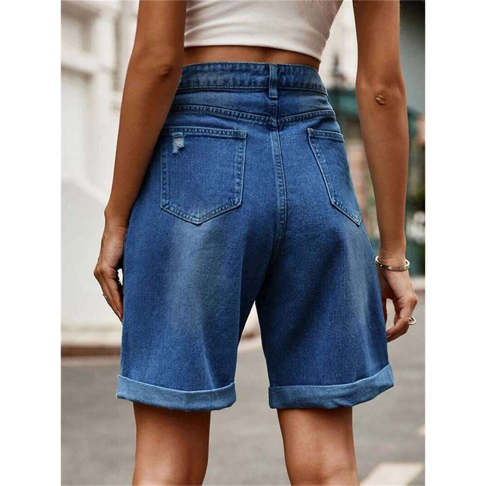 Streetwear Shorts Summer Clothes Women 2025 Knee Length Denim Straight Leg Trousers Female Casual Ripped Jeans Short Pants XJ260305
