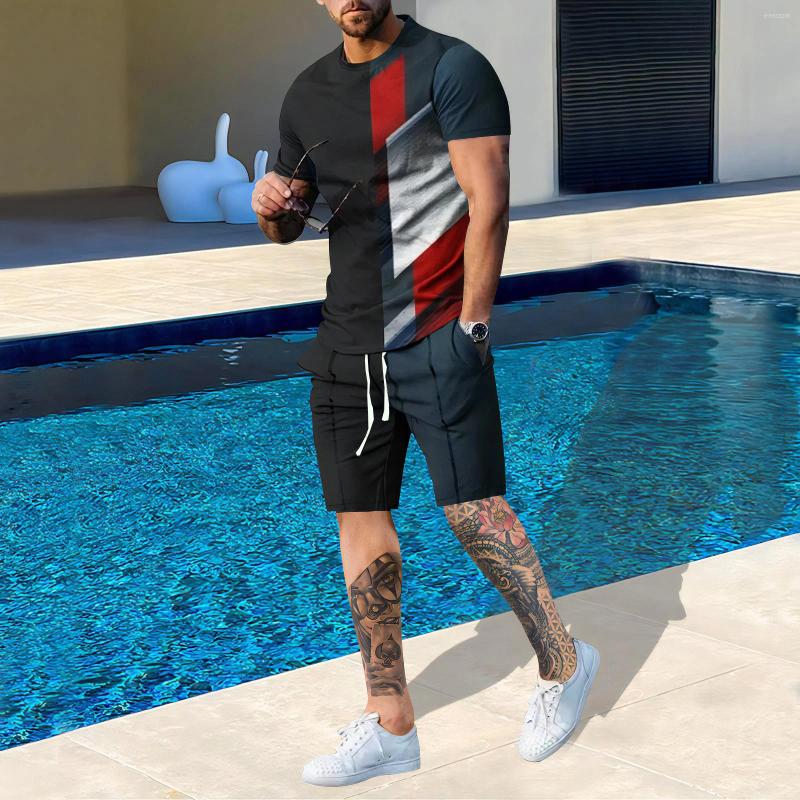 Men's Tracksuits Arrives T-shirts Shorts 2PCS Suit Summer Fashion Color Matching Mens Streetwear
