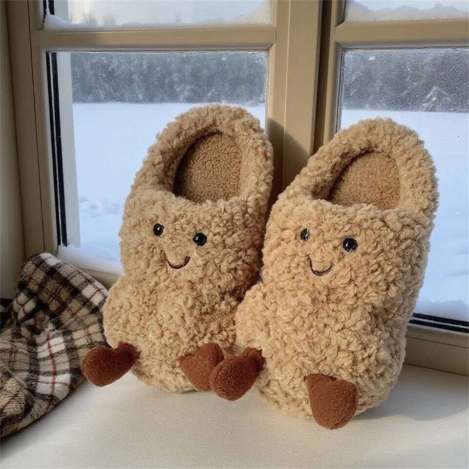 Women Indoor Fluffy Slippers Cute Cartoon Autumn Winter House Shoes Warm Faux Fur Anti-slip Girls Student Home Cotton Slides
