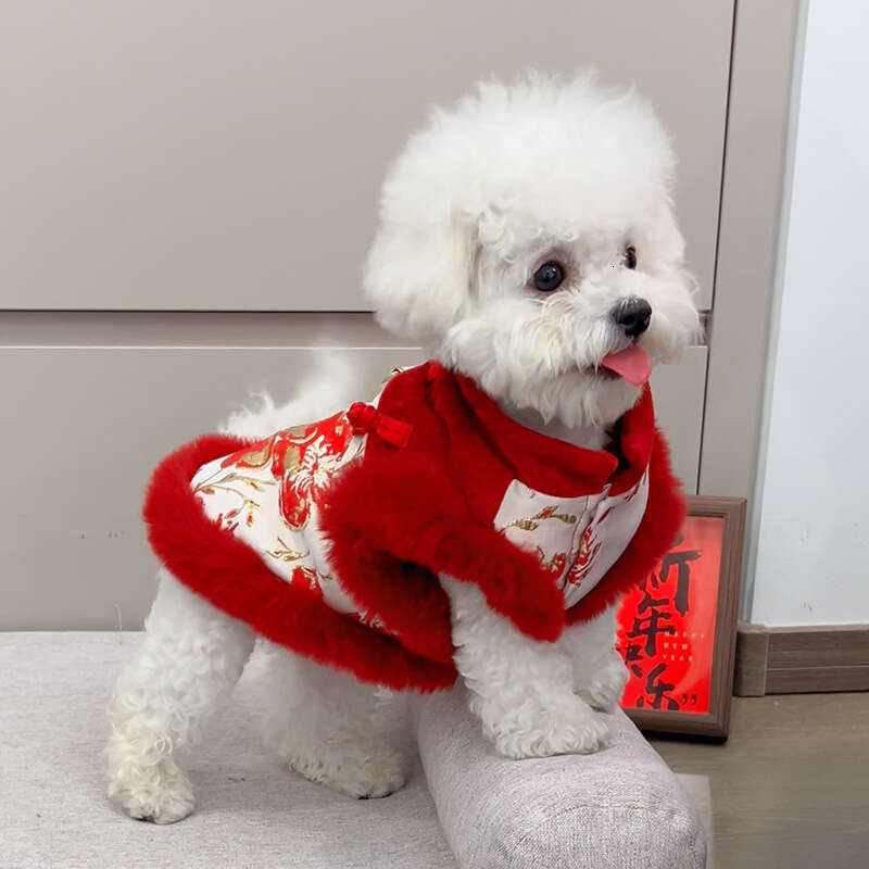 Famous brand New Chinese style rich floral pattern plush pet clothing cats dogs autumn winter apparel and accessories wholesale for foreign trade pupa