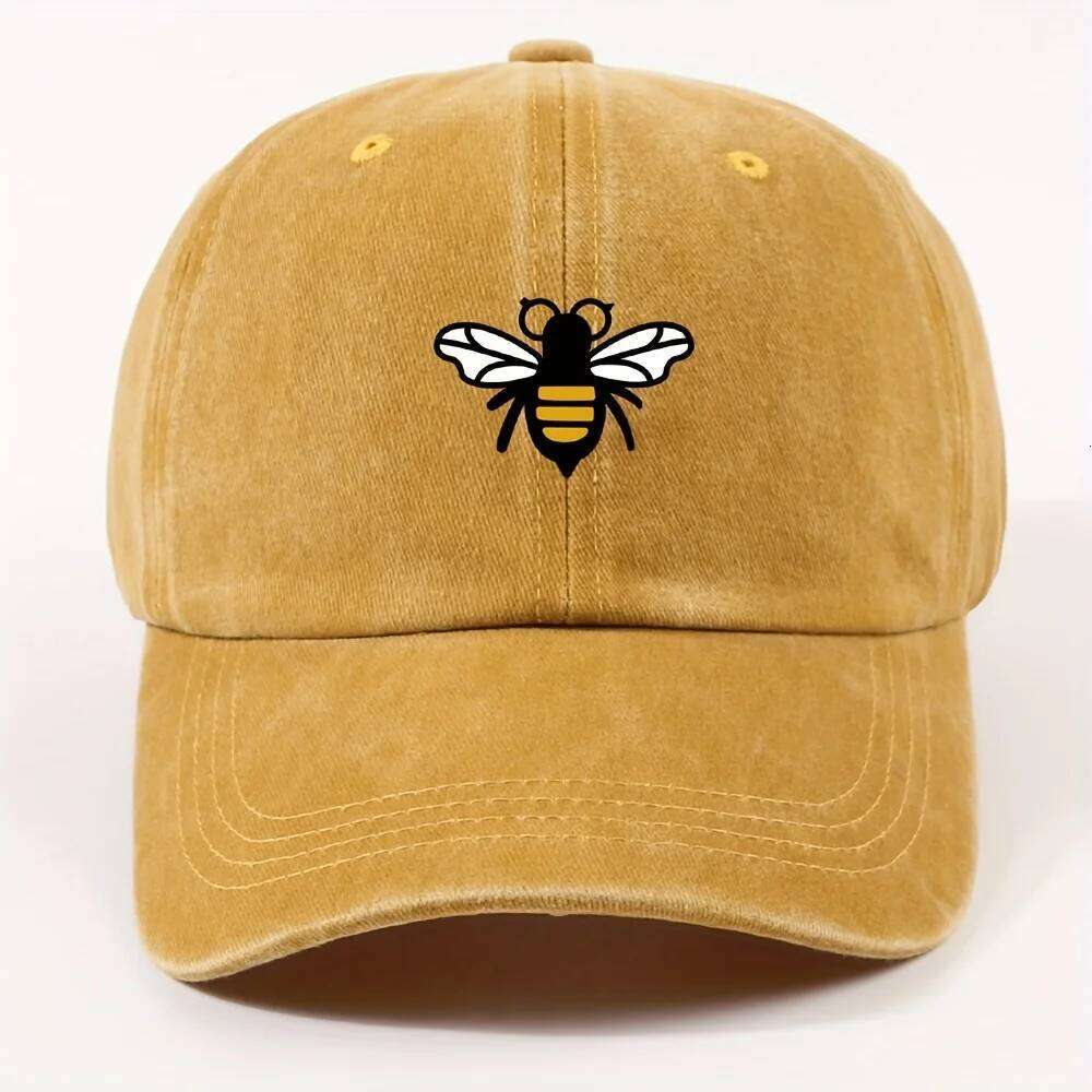 Fashionable bee patterned baseball cap for both men women, casual street style retro duckbill cap, outdoor travel and hiking Y260304