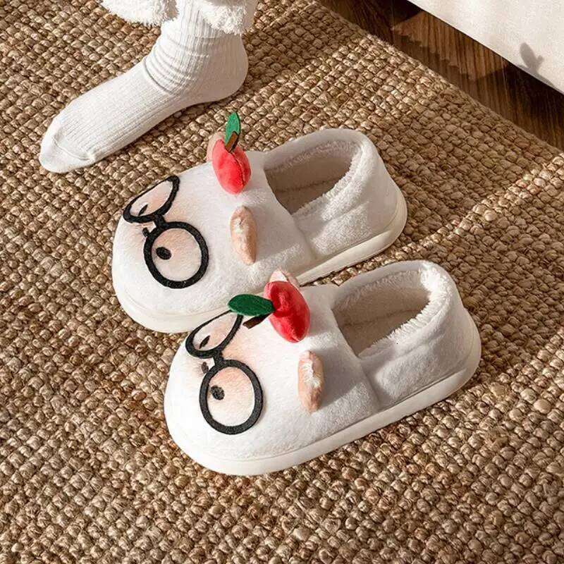 New Women Indoor Cute Cartoon Cat Winter Warm House Shoes Soft Plush Thick Sole Girls Home Floor Cotton Shoe