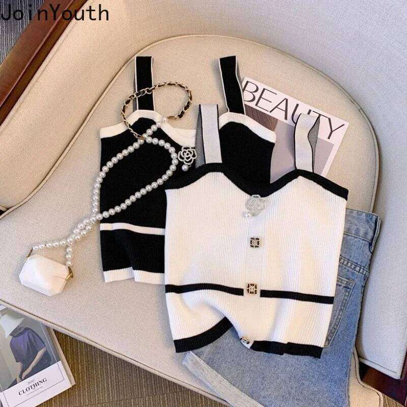 Knitted Tanks Women Clothes Sleeveless Tunic Temperament Korean Vest 2025 Ropa Mujer Fashion Sexy Camis Summer Crop Tops 27U009 Mdng260304
