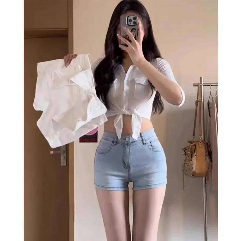 Small Fellow 3d Bow Denim Short Shorts Slim Spice Girls Bodycon Trendy Mujer Pantalones Hot Sell Y2k Goth Fashion Pants XJ260305