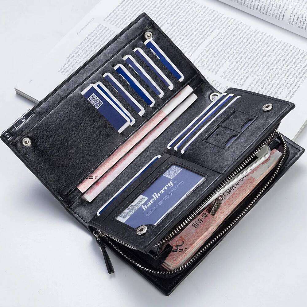 Executive PU Leather Long Wallet, Large Capacity Zipper Closure with Passport Slot & RFID Protection C260304