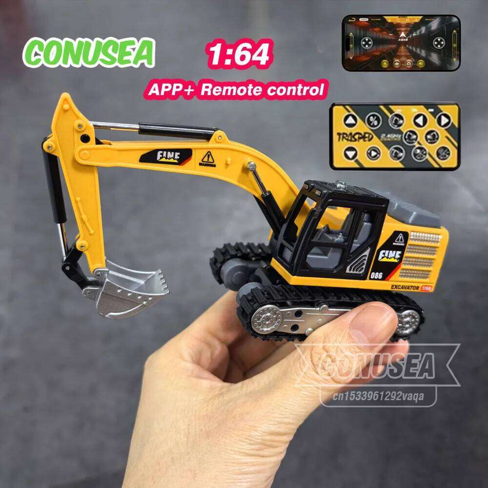 1/64 Excavator Desktop Mini Rc Car Remote Control Truck Engineering Vehicle Toy Trucks Children Toys Boys Kid Christmas Gifts Z260304