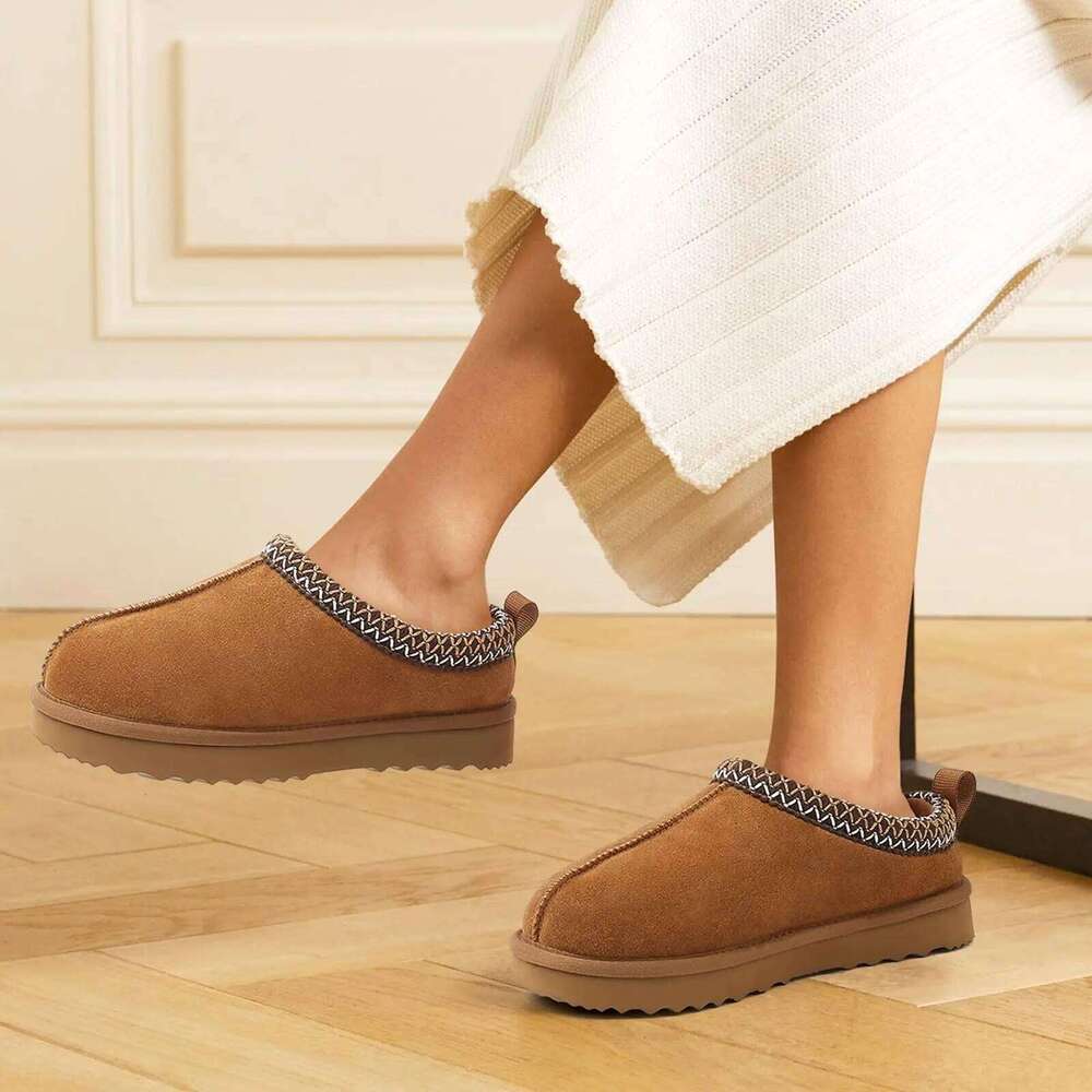 KIDMI New Genuine Women's Fuzzy Suede Fluffy Winter Soft Warm Nonslip Plush Shoes Home Cotton Slippers Men