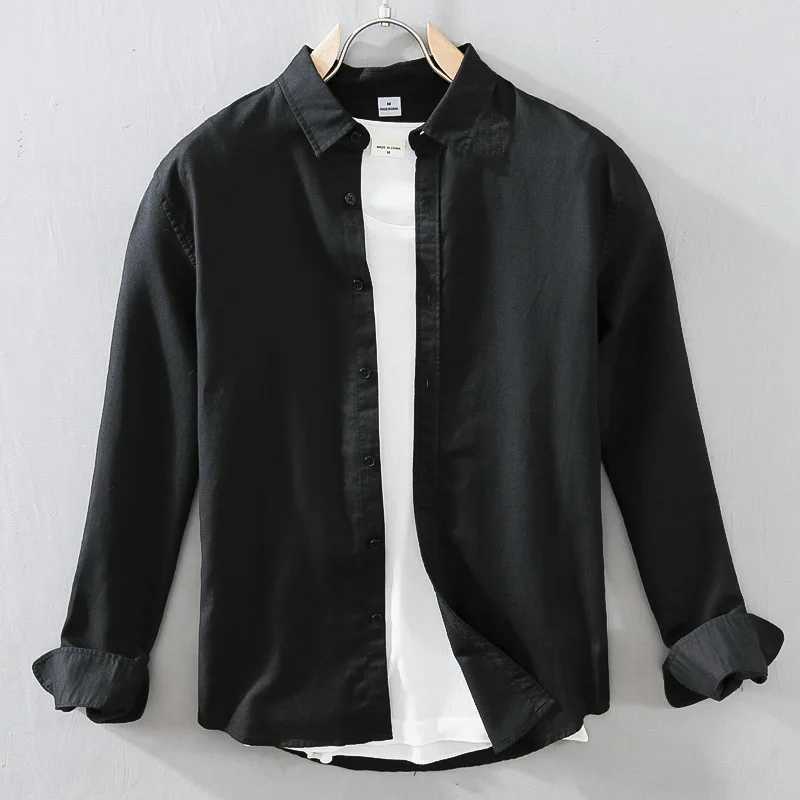 Basic Classic Long Sleeve Linen Cotton Shirts For Men Sold Color Comfortble Casual Button Up Hemp Shirt Man Chemises Homme M260305