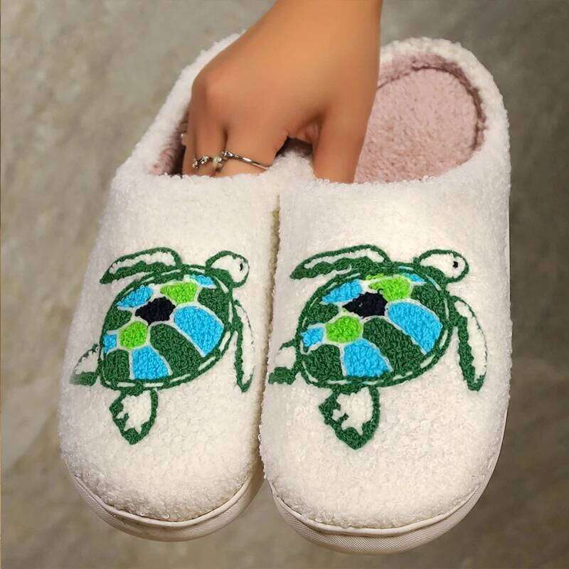 Kidmi Women's New Autumn and Winter Cartoon Turtle Floor Cotton for Home Non-slip Warm Plush Slippers