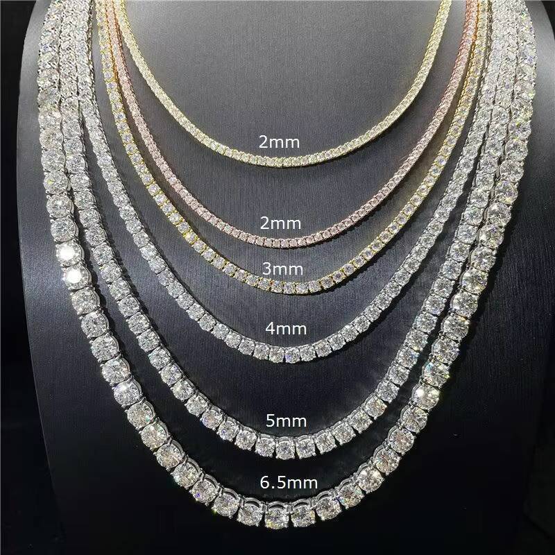 Drop Shipping Hip Hop VVS 925 Sterling Silver Moissanite Cluster Tennis Chain Moissanite Diamond Iced Out Tennis Chain Necklace