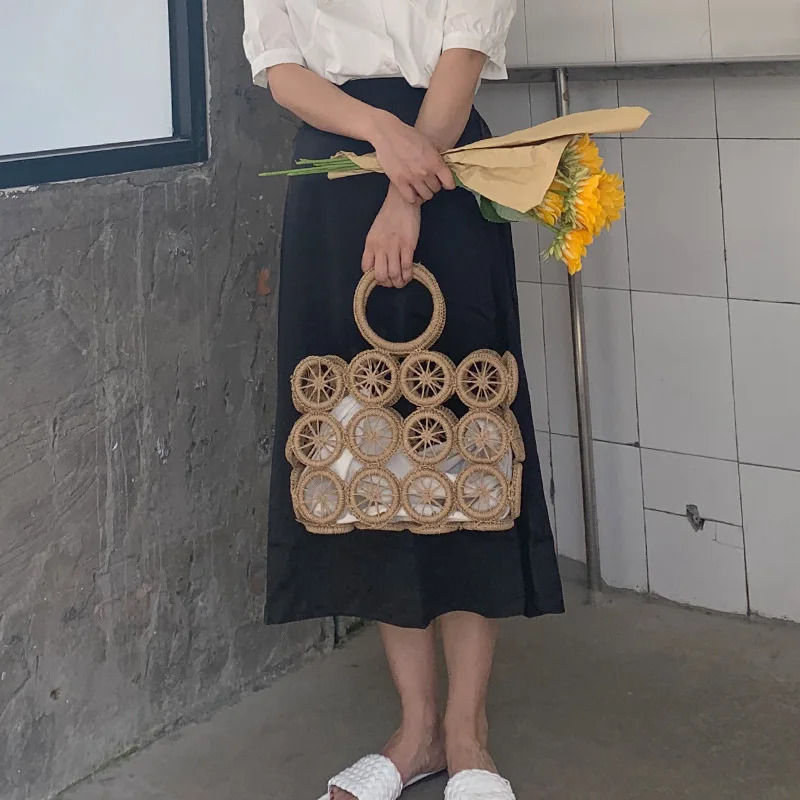 Fashion Rattan Hollow Straw Bags Wicker Woven Women Handmade Handbags Summer Beach Travel Shoulder Bags Casual Lady Bali Purses 260303