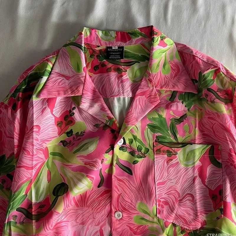 Mens Orange Floral Print Short SLeeve Camp Collar Oversized Casual HAWaiian Shirt M260305