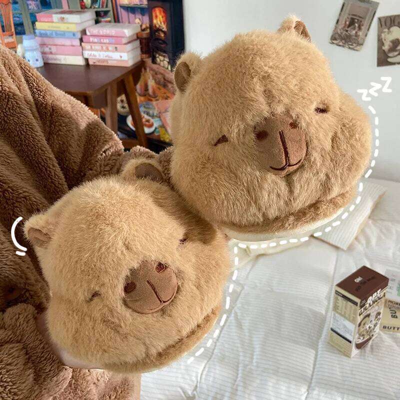 Women Indoor Fluffy Slippers Cute Cartoon Style Autumn Winter House Shoes Warm Plush Anti-slip Female Home Floor Cotton Slides