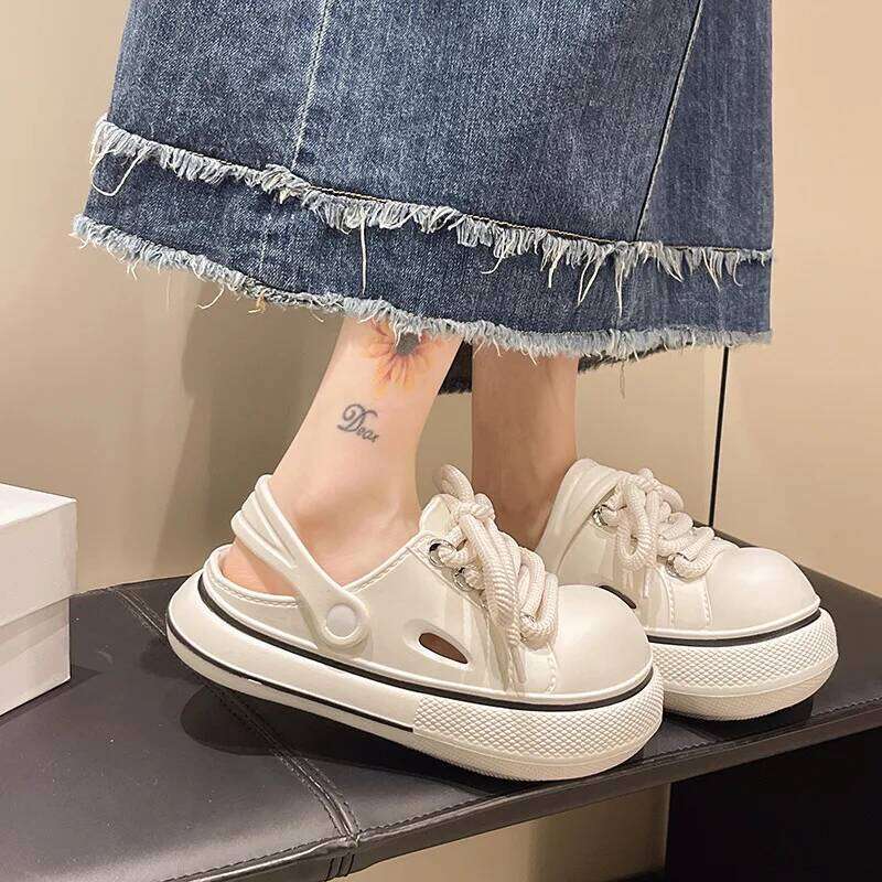 2025 DIY Laceup Platform Slippers For Women Home Street Garden Shoes Thick Sole Fashion Clogs Girls Summer Sandals Beach Slides
