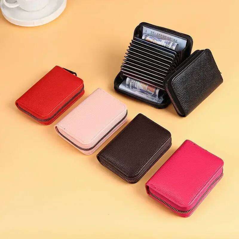 Multi Slot Holder Vintage Small Women Men Business Bank Credit Card Bag Male Coin Pouch Solid Leather Zipper Wallet C260304