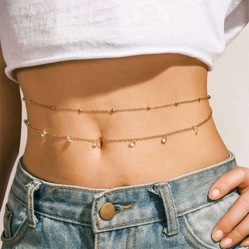 Classic Retro Cute Water Droplet Waist Belly for Women Summer Beach Sexy Simple Body Chain Vacation Jewelry Accessories S260304