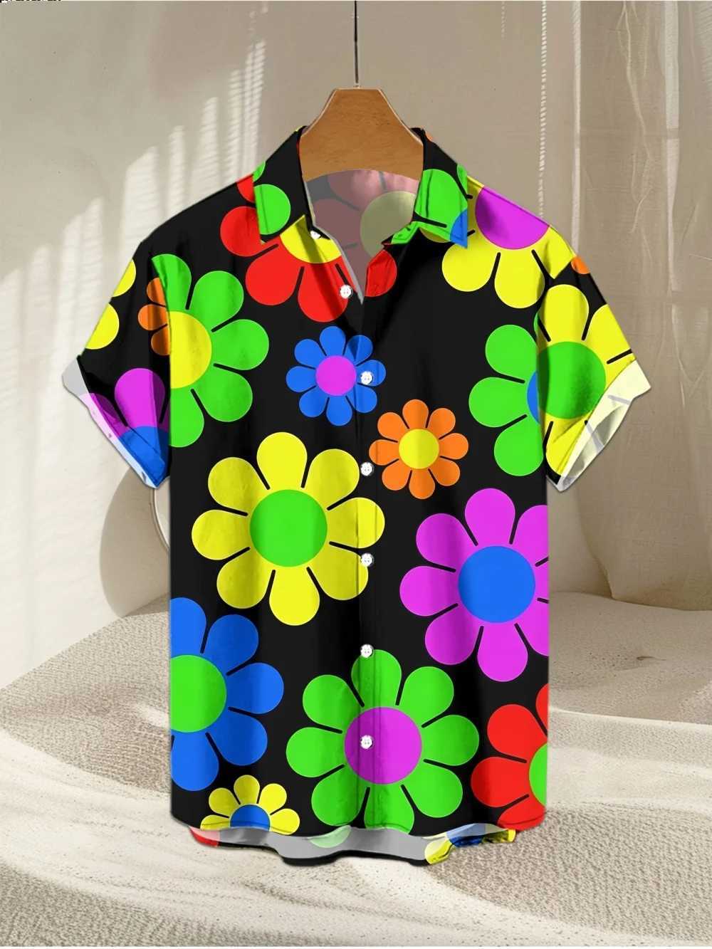 Flower 3D Printed Hawaiian Shirt Summer Beach Vacation Casual Mens Short Sleeve Tops Daily Fashion Loose Oversized Lapel Shirt M260305
