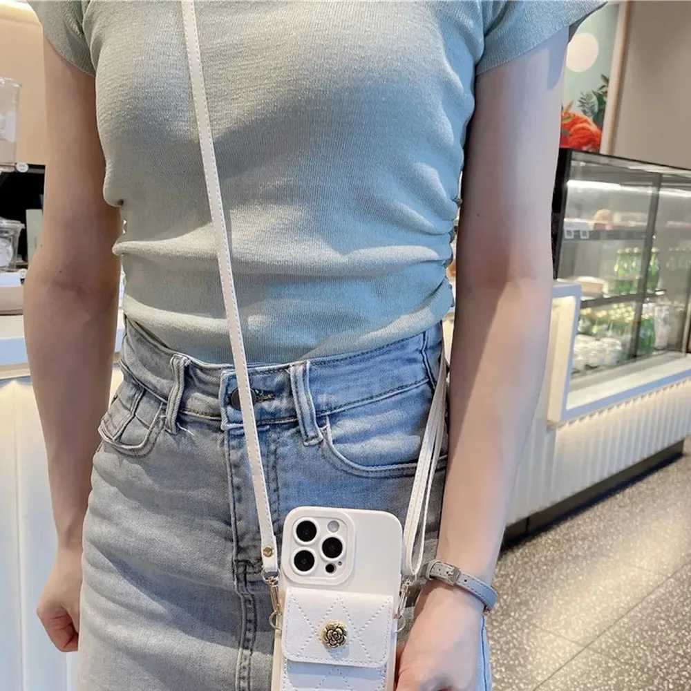 Soft Solid Color Quilted Camellia Wallet Lanyard Case for Pura 80 Ultra 70 Pro Mate 80 70 60 P30 P80 P60 P40 P50 Detachable Card Holder & Adjustable S