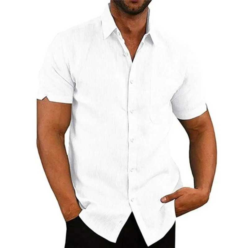 Summer Collar Solid Short SLeeve Button Mens Shirt Mens Clothing M260305