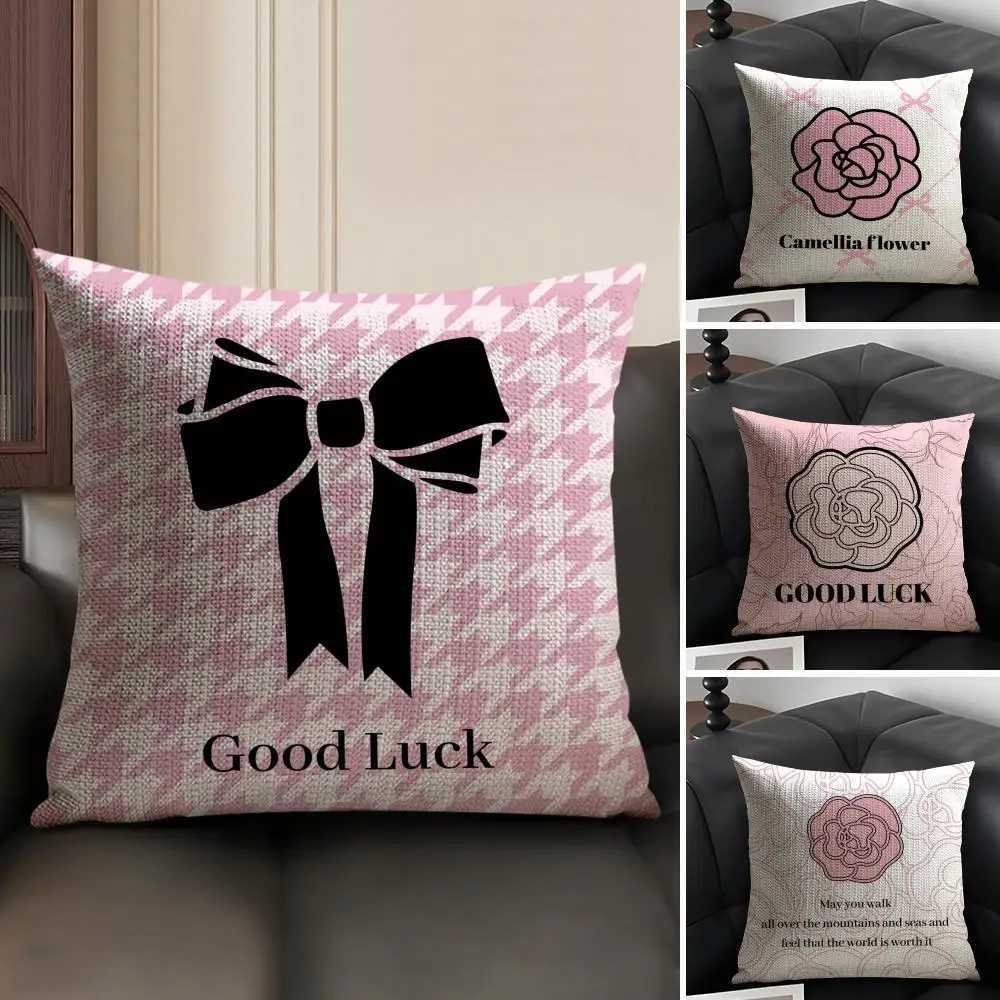 Camellia Luxury Cushion Cover | Natural Linen Fabric | Double-Sided Print | Sofa Home Decor Pillow CaseT260305