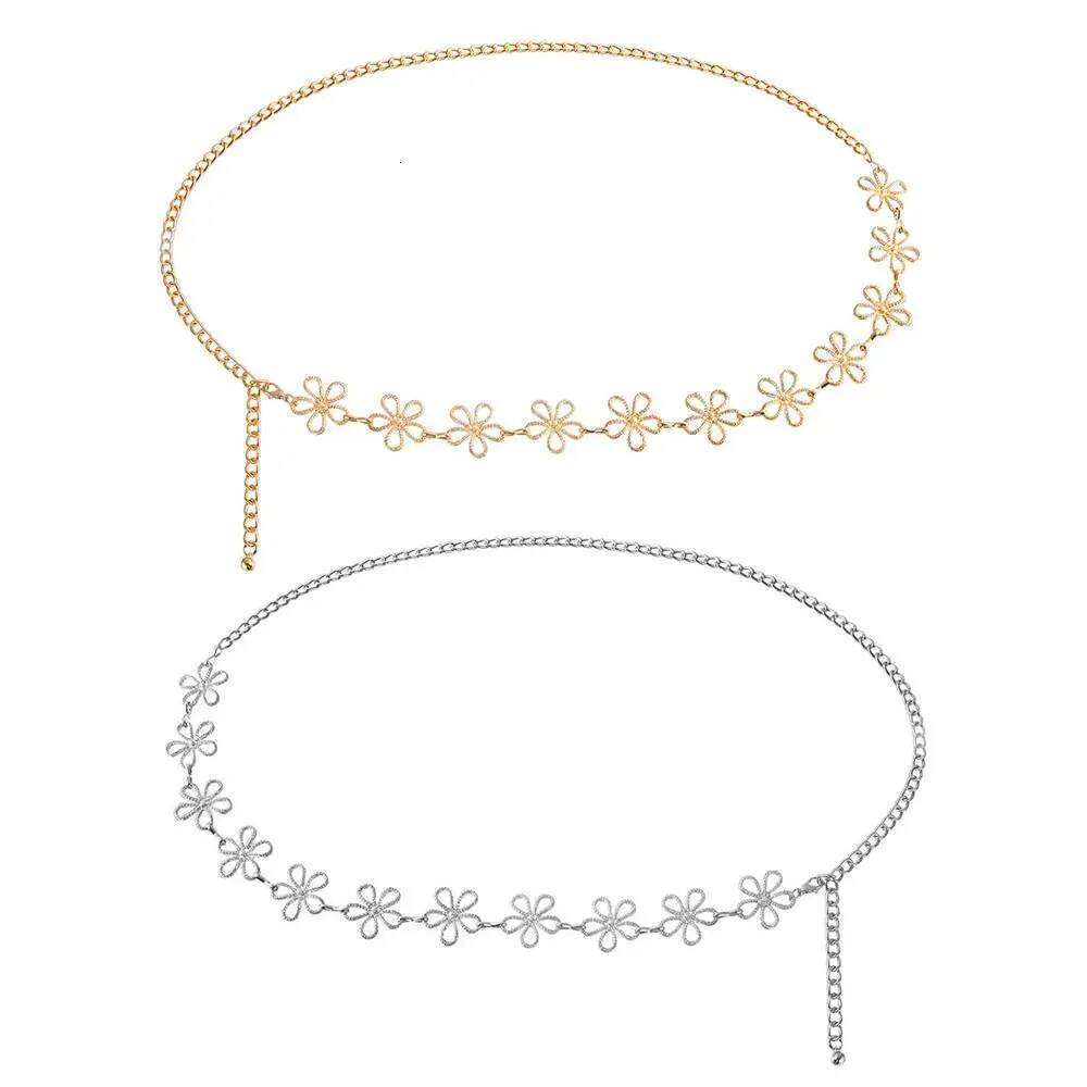 Fashion Flower Waist Y2K Adjustable Metal Belt Versatile Match Dress Decoration Chain Waistband Women S260304