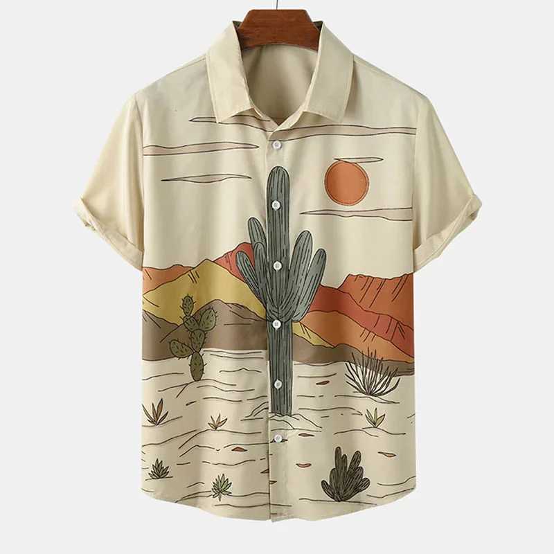 Desert Cactus Shirt For Men 3D Print Summer Hawaiian Harajuku Fashion Shirt Top Blouse Short Sleeves Street Vacation Beachwear M260305