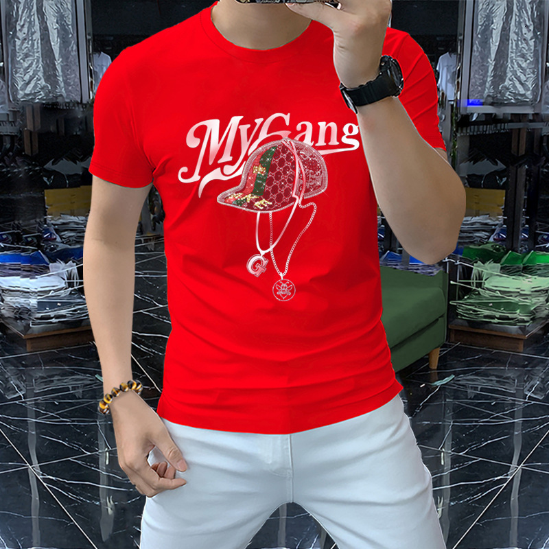 New Brand Fashionable European Style Short Sleeved T Shirt With Rhinestone Cap Round Neck Comfortable Breathable Short Sleeved Shirt Apparel Fashion T