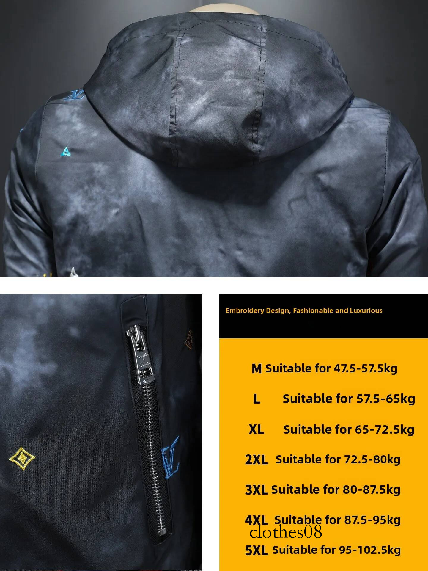 Ele Casual Men's Jaet with Hat Embroidered Faionable All-Match Spring Autumn Polyester Long Sve Zipper Closure