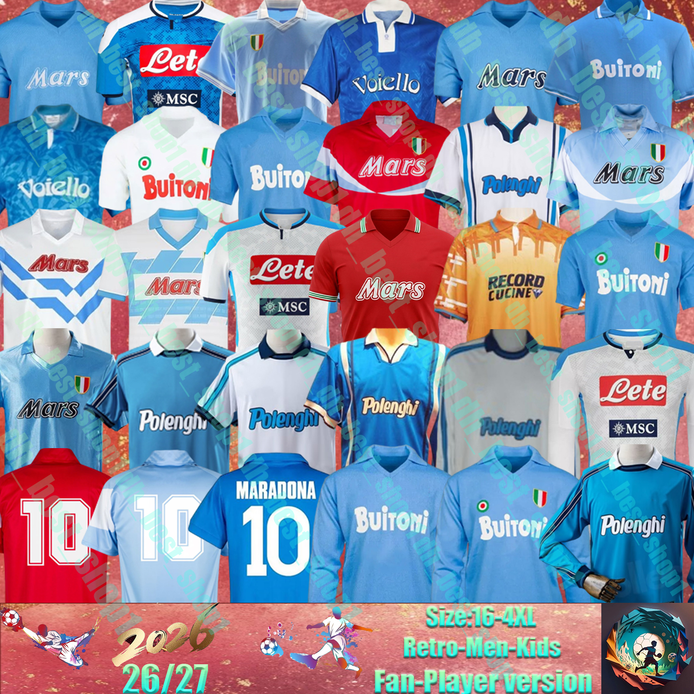22 23 Napoli Retro Soccer Jerseys 87 88 89 90 91 93 Coppa Italia SSC naples Maradona 10 Vintage Calcio Napoli Classic Vintage kids Neapolitan long sleeve Football shirt