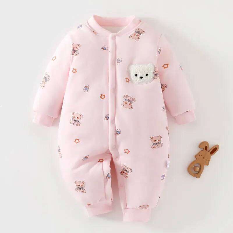 Winter Cute Animal Design Neonatal Boys Girls Teddy Bear Pattern 100 Cotton Rompers Children's Clothing Z260304