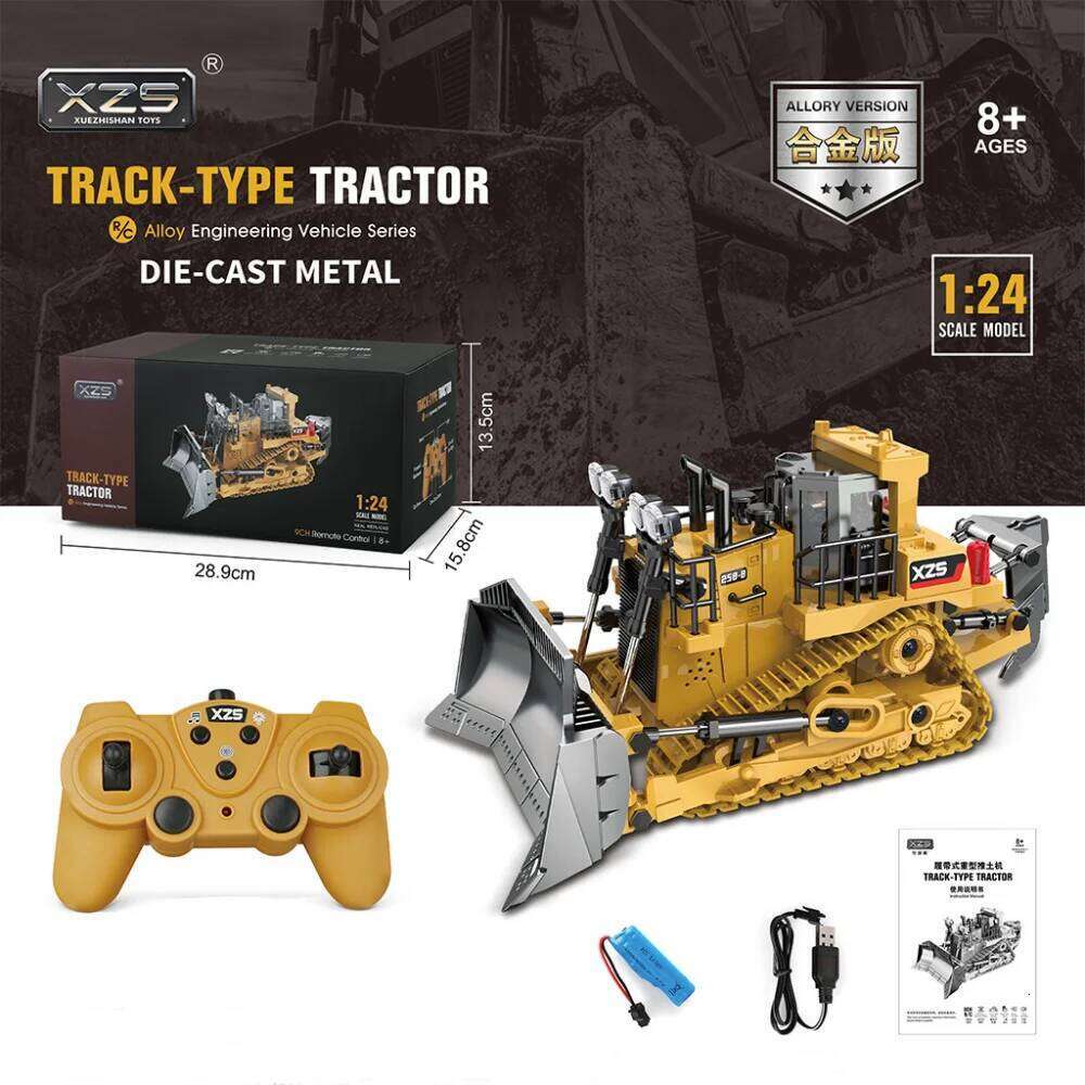 1:24 Rc Truck 9CH Bulldozer crawler 2.4G Remote Control Car Excavator Alloy Bucket 9 Channel Engineering Vehicle Toy for Boy Kid Z260304