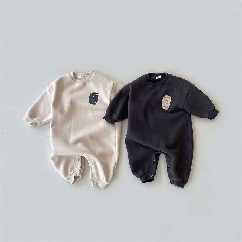 4248D Newborn Jumpsuit Autumn Winter Plus Velvet Boy's One Piece Thick Warm Simple Casual Girl's Climbing Clothes Z260304