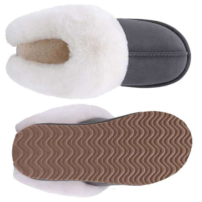 Kidmi Indoor Outdoor Fuzzy House for Women Fluffy Memory Foam Suede Slippers Faux Fur Collar Woman Shoes