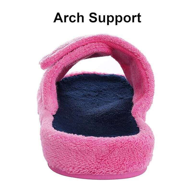 Kidmi Women Winter Orthopedic Home Adjustable Indoor Slippers Fashion Open Toe Corduroy Bedroom Slides Fur Cotton Shoes