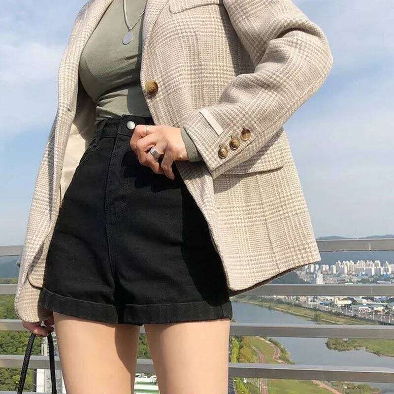 Spring Summer Denim Fashion Female Wide Leg Short Jeans Pant Women High Waist Black Casual Shorts Girls XJ260305