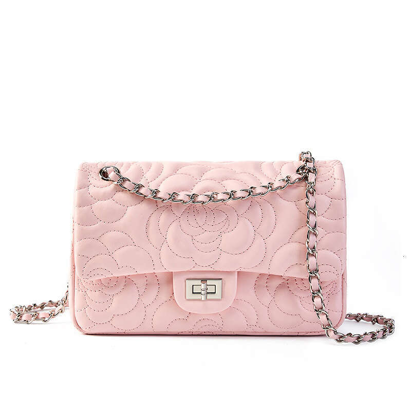 Camellia Classic Embroidery Women Shoulder Bag 26cm Leather Rib Check Gold Hardware Metal Buckle Matelasse Chain Luxury PIERRELOUES