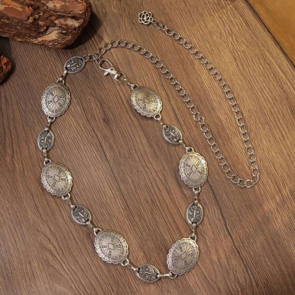 1 Pc Fashion Silver & Gold Hollow Boho Style Chain Belt, Adjustable Vintage Metal Inlay Waist Belt For Women Jewlery Accessories S260304